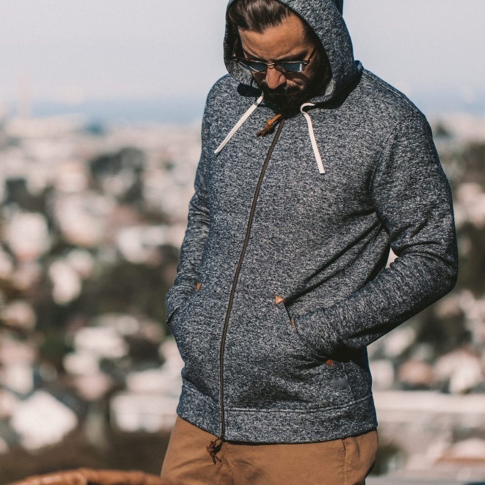 Taylor Stitch Apres Hoodie Men's 36 XS Navy Heather Hemp Organic Cotton Fleece